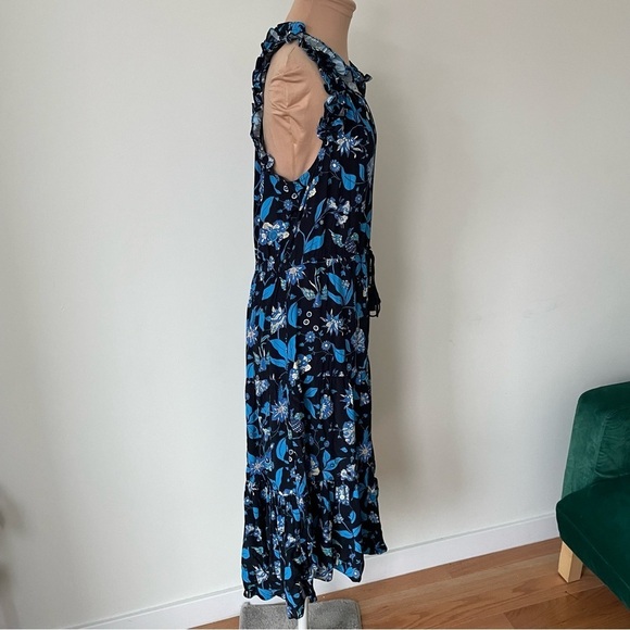 Figue Gabriella Floral-Print Paradise Batik Blue Viscose Tiered Dress NWT Size S - Picture 5 of 12